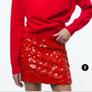 NWT Zara Red Sequin Mini Skirt ZW Collection Woman Size Large
